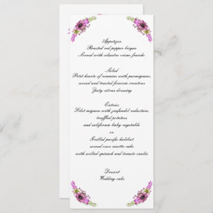 Pink And Green Watercolor Floral Wedding Menu Invitation