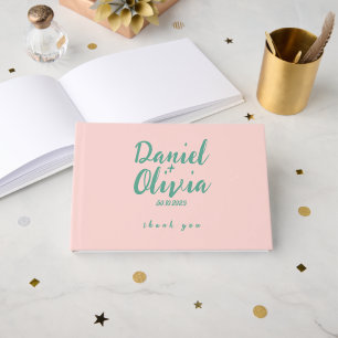 Pink and Green Wavy Wedding  Guest Book