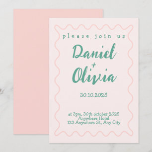 Pink and Green Wavy Wedding  Invitation