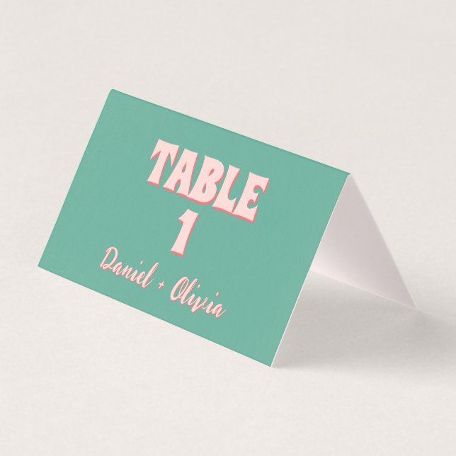 Pink and Green Wavy Wedding Table Numbers (Front)