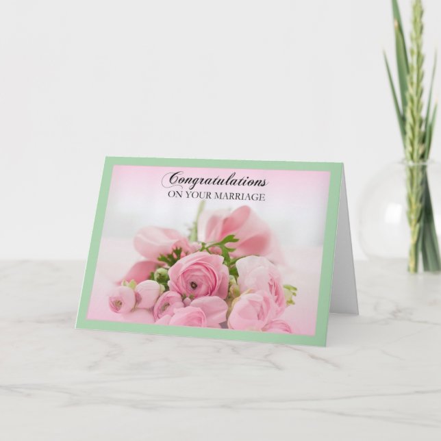 Pink and Green Wedding Congratulations Card (Front)