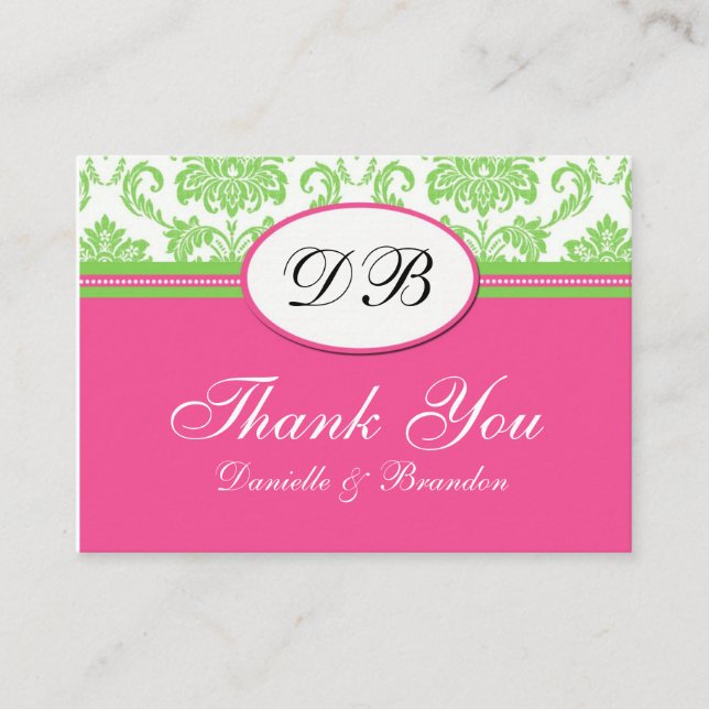Pink and Green Wedding Thank You Enclosure Card (Front)
