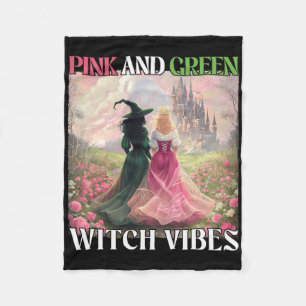 Pink And Green Witch Vibes Halloween Witches Women Fleece Blanket