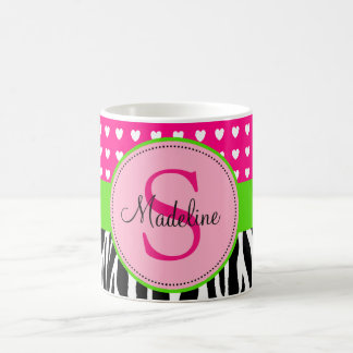 Pink and Green Zebra monogrammed mug