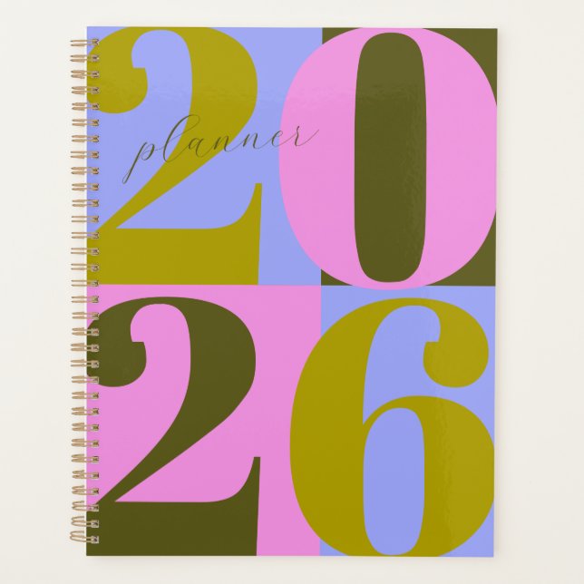 Pink and Greens Bold Year Colour Block Planner (Front)