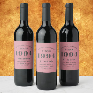 Pink And Grey 30th Birthday 1994 Photo Template Wine Label