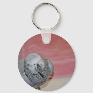 Pink and Grey African Grey Parrot Key Ring