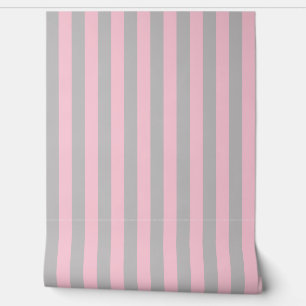 Pink and grey awning stripe wallpaper