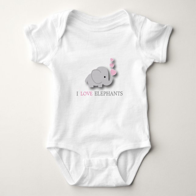 Pink and Grey Baby Elephant Baby Bodysuit (Front)