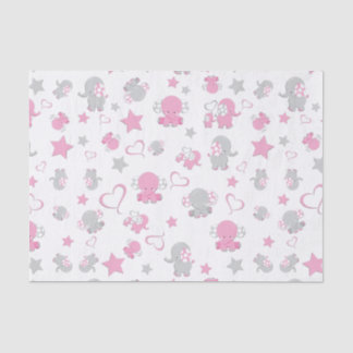 Pink and Grey Baby Elephant Pattern Tissue Paper