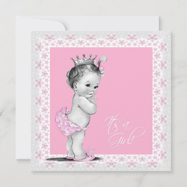 Pink and Grey Baby Girl Shower Invitation (Front)