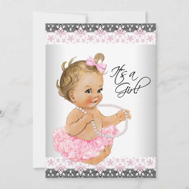 Pink and Grey Baby Girl Shower Invitation (Front)