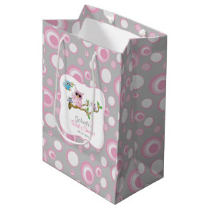 Pink and Grey Baby Owl Baby Shower Medium Gift Bag