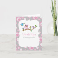 Pink and Grey Baby Owl Baby Shower Thank You