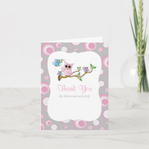 Pink and Grey Baby Owl Baby Shower Thank You Card