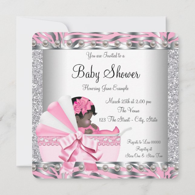 Pink and Grey Baby Shower Invitation (Back)