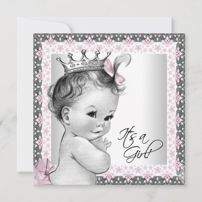 Pink and Grey Baby Shower Invitation (Front)
