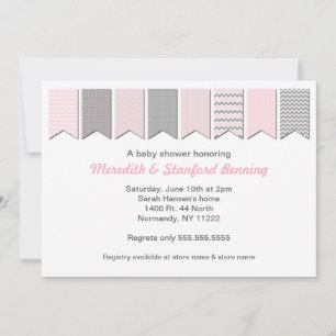 Pink and Grey Banner Baby Shower / Birthday invite