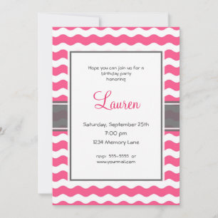 Pink And Grey Birthday Invitation