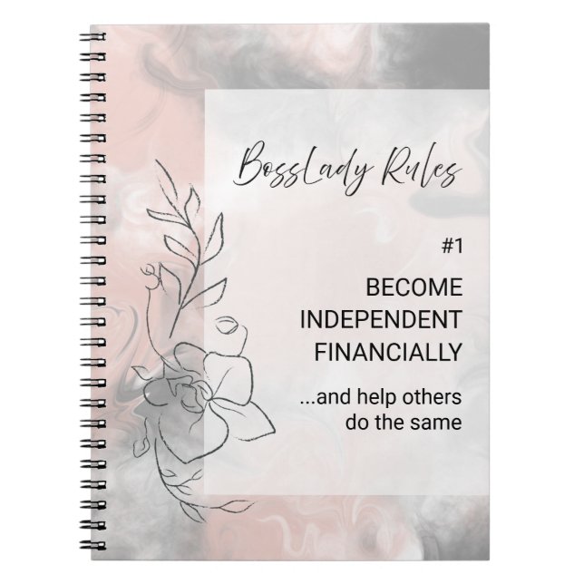 Pink and Grey BossLady Rule 1 Motivational Saying Notebook (Front)