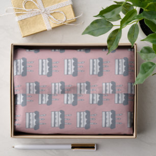 Pink and Grey Cake Patterned Birthday Tissue Paper