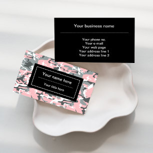 Pink and Grey Camo, Camouflage, Military, Army Business Card