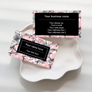 Pink and Grey Camo, Camouflage, Military, Army Business Card