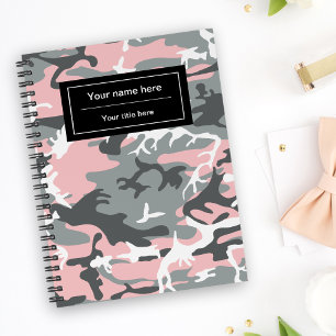 Pink and Grey Camo, Camouflage, Military, Army Notebook