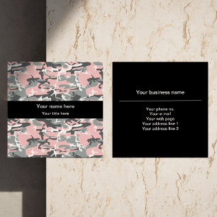 Pink and Grey Camo, Camouflage, Military, Army Square Business Card