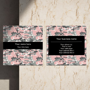 Pink and Grey Camo, Camouflage, Military, Army Square Business Card