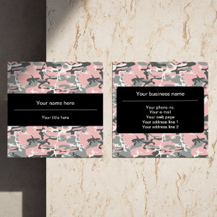 Pink and Grey Camo, Camouflage, Military, Army Square Business Card