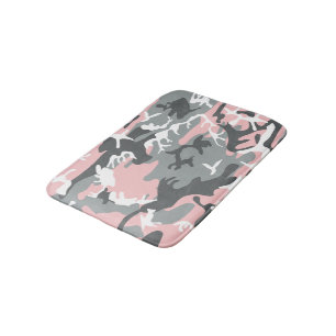 Pink and Grey Camouflage, Military, Army Bath Mat