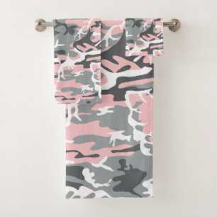 Pink and Grey Camouflage, Military, Army Bath Towel Set