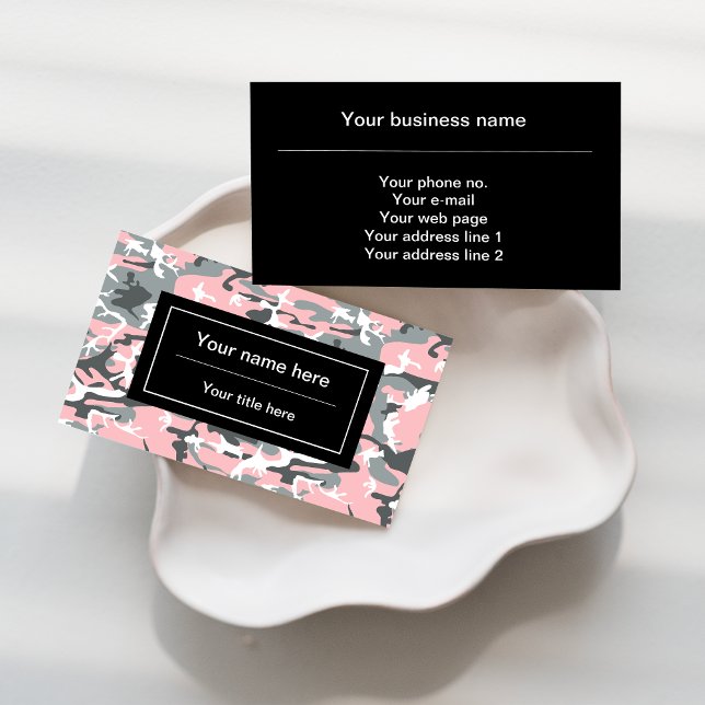 Pink and Grey Camouflage, Military, Army Business Card (Creator Uploaded)