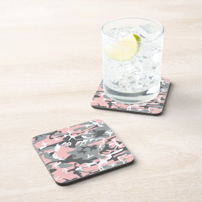 Pink and Grey Camouflage, Military, Army Coaster (Right Side)