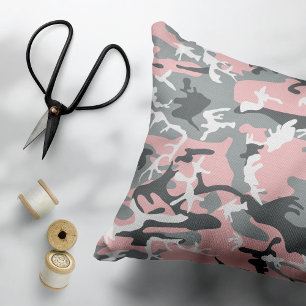 Pink and Grey Camouflage, Military, Army Decorative Cushion