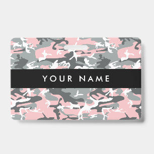 Pink and Grey Camouflage, Military, Army ID Badge
