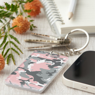 Pink and Grey Camouflage, Military, Army Key Ring