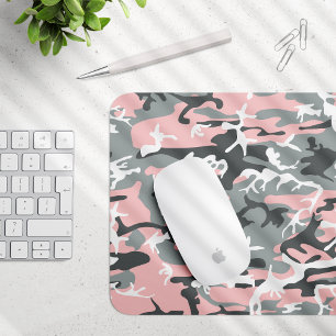 Pink and Grey Camouflage, Military, Army Mouse Pad