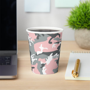 Pink and Grey Camouflage, Military, Army Paper Cups