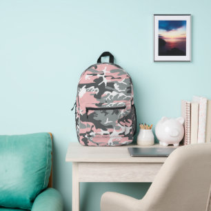 Pink and Grey Camouflage, Military, Army Printed Backpack