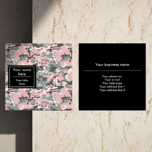 Pink and Grey Camouflage, Military, Army Square Business Card