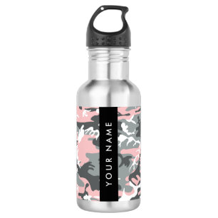 Pink and Grey Camouflage Your name Personalise 532 Ml Water Bottle