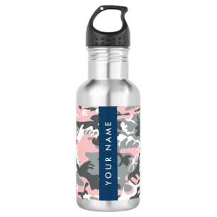 Pink and Grey Camouflage Your name Personalise 532 Ml Water Bottle