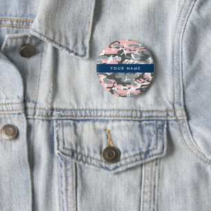 Pink and Grey Camouflage Your name Personalise 6 Cm Round Badge