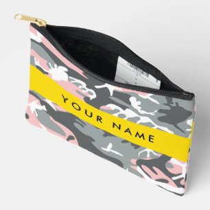 Pink and Grey Camouflage Your name Personalise Accessory Pouch