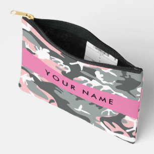 Pink and Grey Camouflage Your name Personalise Accessory Pouch