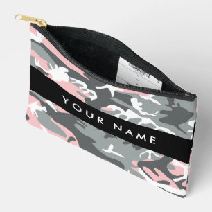 Pink and Grey Camouflage Your name Personalise Accessory Pouch