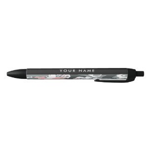 Pink and Grey Camouflage Your name Personalise Black Ink Pen