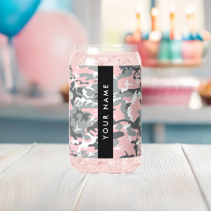 Pink and Grey Camouflage Your name Personalise Can Glass